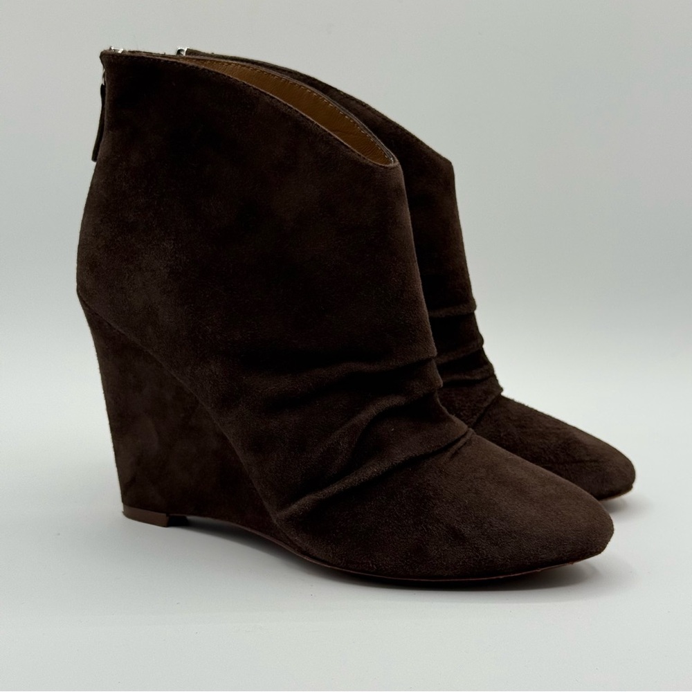 Elie Tahari Brown Wedge Leather Pierce Ankle Boots Size 36